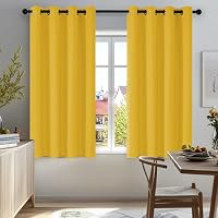Deconovo Energy Saving Blackout Curtains Eyelet, Thermal Insulated Bedroom Curtains for Windows, 42 x 45 Inch, Mellow Yellow, 2 Panels