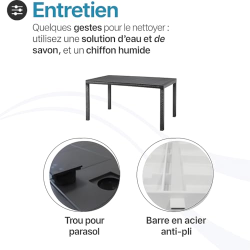 Table de jardin rectangulaire Tomaino design aspect bois noir haute résistance