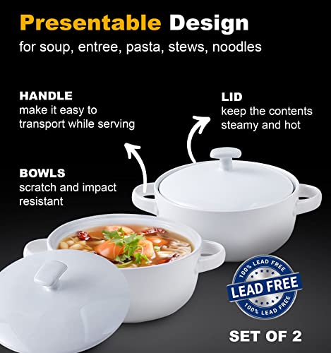 Bruntmor 20 Oz Round Soup Crock With Lid, Ceramic Serving White Soup Bowl With Large Loop Handle, White Ceramic Bakeware With Lid, French Onion Soup, Cereals, Oven And Dishwasher Safe- White #TOP2
