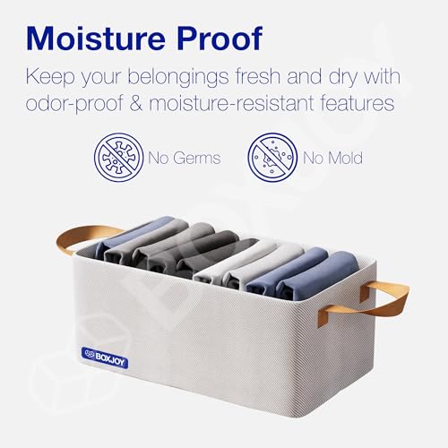 Image of BOXJOY Pack of 1 Premium Storage Organiser Box for Clothes with Strong Steel Frame & Handle, Foldable Closet Basket for Wardrobe, Cupboard, Almirah Shelves, Home Essentials for Boys Girls Cloth