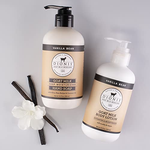Dionis Goat Milk Skincare Vanilla Bean Body Lotion & Hand Soap Gift Bundle - Vanilla Scented Cream & Concentrated Liquid Soap Gently Clean, Moisturize & Nourish Dry Hands, 8.5 Oz Pump Bottles #TOP1