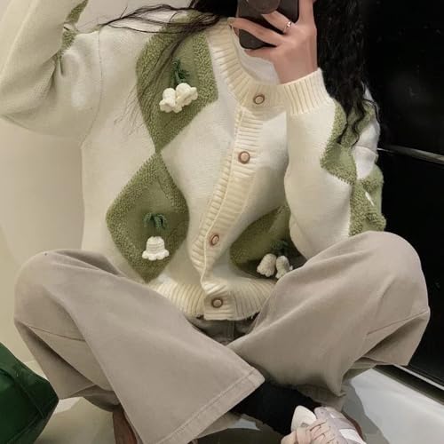 Chevara Women’s 3D Flower Embroidered Sweater Cardigan Button Down Long Sleeve Cropped Knitted Cardigans Tops3