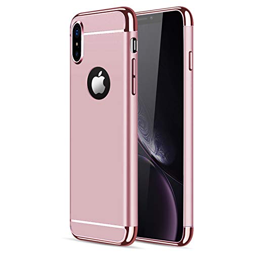 CROSYMX iPhone X/XS Case, 3 in 1 Ultra Thin and Slim Hard Case Coated Non Slip Matte Surface with Electroplate Frame for Apple iPhone X/XS(5.8'') - Rose Gold