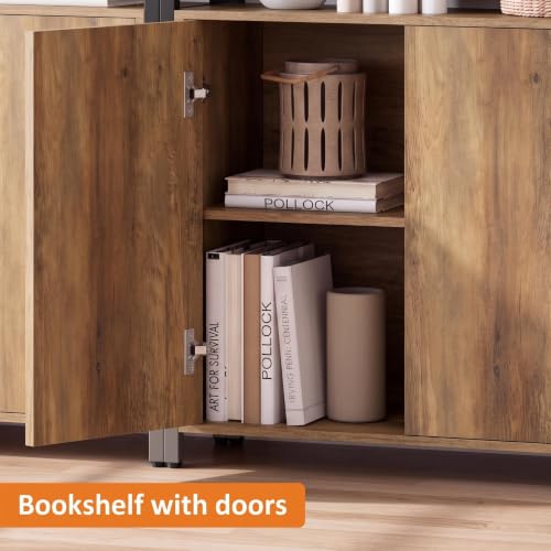 Garvee 5 Tier Bookshelf with Doors and Adjustable Shelf, Brown by Garvee - Used condition - Image 6