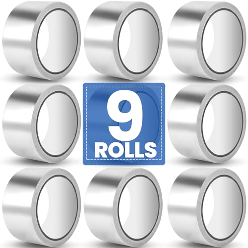 Image of NUITPY 9 Pack Aluminum Foil Tape, 3.9 mil 2 inch x 450 Feet Total Silver High Temperature Tape, Metal Tape, Insulation Foil Tape for Ductwork, HVAC, Dryer Vent, Seal