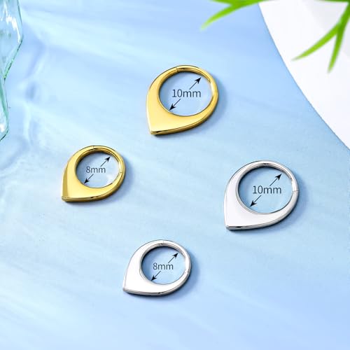 2pcs Nose Rings Hoops for Women-G23 Solid Titanium and 316L Steel Septum Nose Rings Sets,Helix Piercing Jewelry16G 10mm Teardrop Cartilage Clicker Hoop Earrings for Rook,Daith,Tragus,Hypoallergenic — view 5