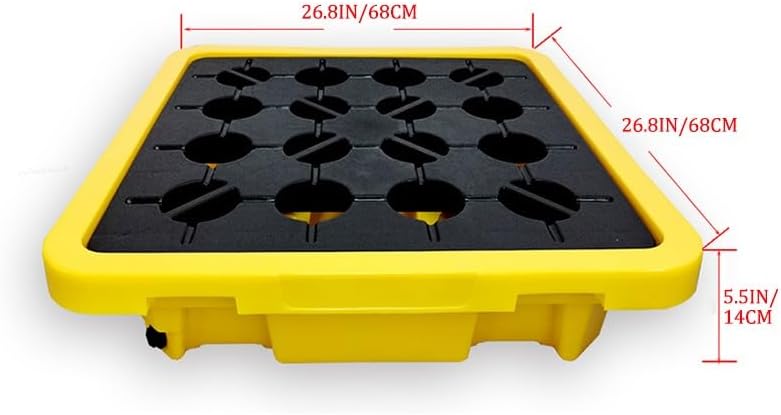 Modular Spill Containment Platform Stackable Grating Tray, Oil Drum Capacity Pallet with Drain, Industrial Safety Solution for Factory Garage & Kitchen,Yellow-2pcs-26.8x26.8x5.5IN