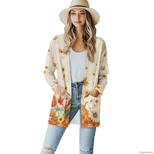 Image of Forchrinse Red Ladybug Cardigan for Women Causal Long Sleeve Open Front Cardigans Sweater Fashion 2024 Fall Coat with Pockets