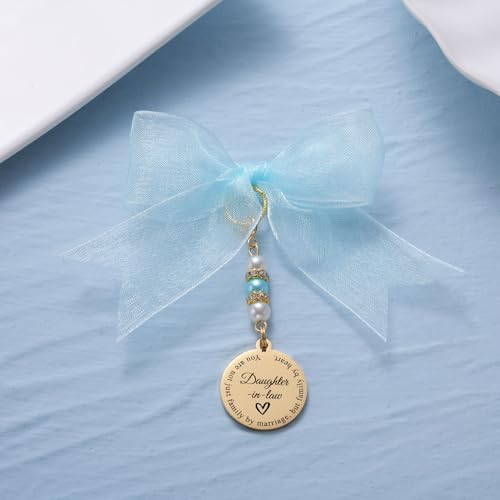 Image of MIXJOY Something Blue Gift for Bride, Wedding Day Bridal Blue Pearl Angel Wings Bouquet Garter Charm for Bride to Be