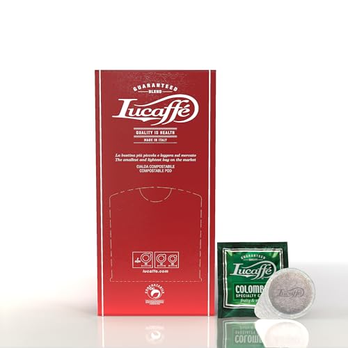 Lucaffè - Cafe capsulas ESE 44 mm, Colombia Specialty, pack de 150 monodosis compostables en papel para cafetera, Espresso Italiano | Tueste medio