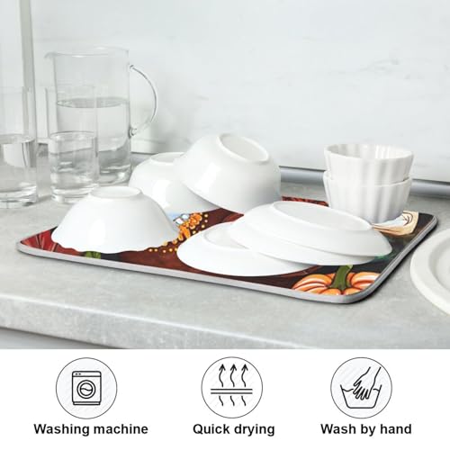 Thanksgiving Pumpkins Turkey Dish Drying Mat For Kitchen Fall Maple Leaves Microfiber Drying Mats Absorbent Dish Pad Drainer Rack Mats Decors Coffee Bar Mat Medium 16X18 Inch - Image 4