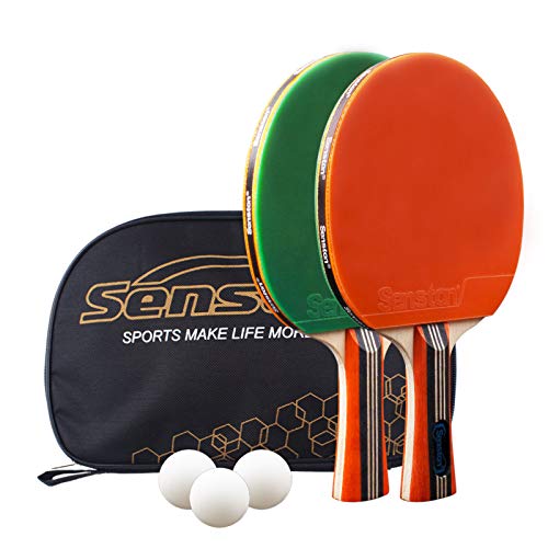 Senston Palas Ping Pong, Pelotas Ping Pong Set, 2 Raquetas de Tenis de Mesa + 3 Pelotas + 1 Bolsa,el Entrenamiento/Kit de Raqueta recreativa