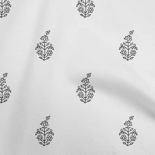 oneOone Viscose Jersey White Fabric Asian Floral Block DIY Clothing Quilting Fabric Print Fabric By Yard 60 Inch Wide-2135