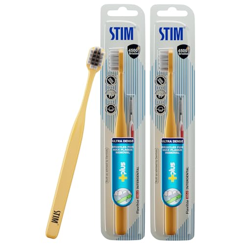 Image of STIM Plus Toothbrush | 4,500+ Ultra-Soft Bristles | Tapered Tips for Sensitive Teeth | Gentle on Gums & Enamel | Adults | Mixed Colors | Toothbrush + Interdental Brush (Pack of 2)