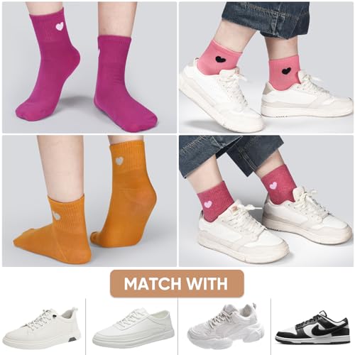 Image of Corlap Women's Cotton Crew Socks - Ankle High Fun Cute Heart Casual Dress Athletic Socks - 5Pairs Gifts for Mother /Her