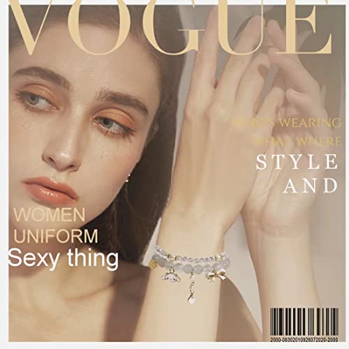 GAUEIOUR Cinnamoroll Crystal Bead Bracelet,Lovely Beige Cartoon Crystal Beads Elastic Bracelet Girls and Women, Small Fresh Simple and Lovely Cartoon Jade Dog Jewelry (Beige 2 Pack) - 7
