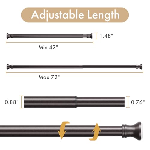 Amazer Spring Tension Shower Curtain Rod, 42-72 Inches Rust-Resistance Tension Curtain Rod Bathroom Rod, Adjustable Shower Curtain Rod No Drill, Bronze