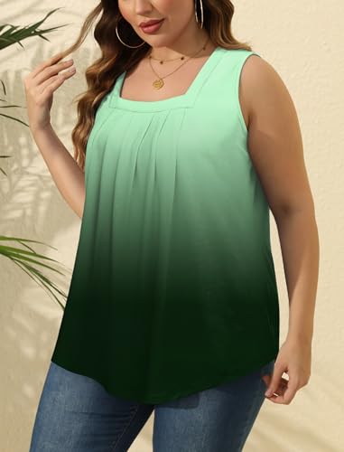 Image of Saloogoe Summer Tank Tops for Women Loose Fit Pleated Square Neck Sleeveless Tops Curved Hem Flowy