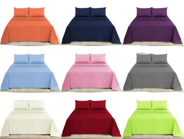 KARKARM Non Iron Plain King Size Flat Sheet with FREE 2 Pillow Cases Bedding Kingsize Flat Sheet and Pillowcases Set Easycare Soft Poly Cotton Bed Sheets Percale Top Sheet, Chocolate/Brown