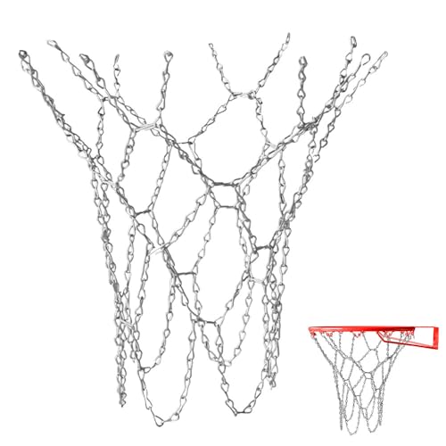 Zasvec Red de Baloncesto de Metal Red de Baloncesto Duradera Red de Baloncesto de Acero Cadena de Repuesto Baloncesto Red de Baloncesto de Cadena para Exterior Red de Baloncesto