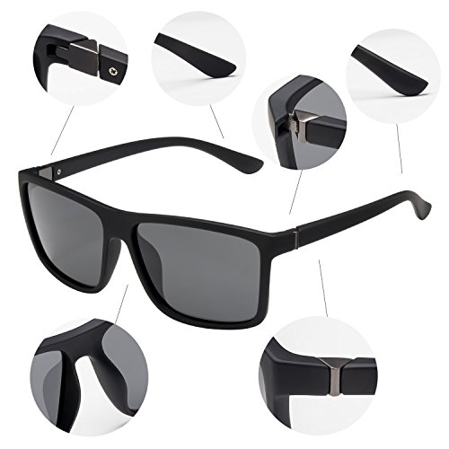 Nieepa Men's Driving Sports Polarized Sunglasses Square Wayfarer Plastic Frame Glasses (Grey Lens/Black Frame) #TOP3