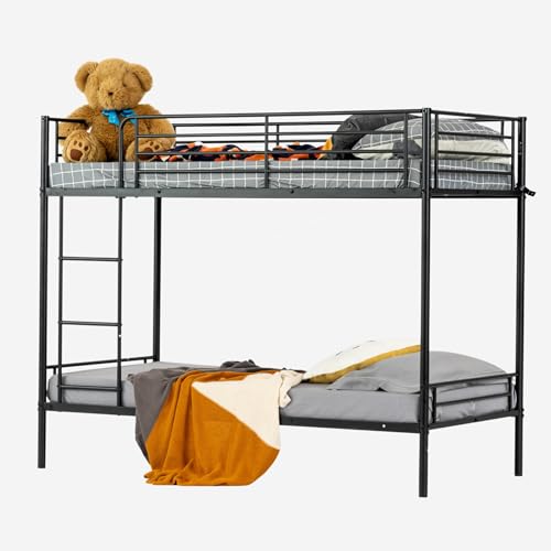 Meuble Cosy Lit superposé 2 Places 90x190cm Cadre de Lits en métal pour Enfant Adulte, Style Industriel, Noir