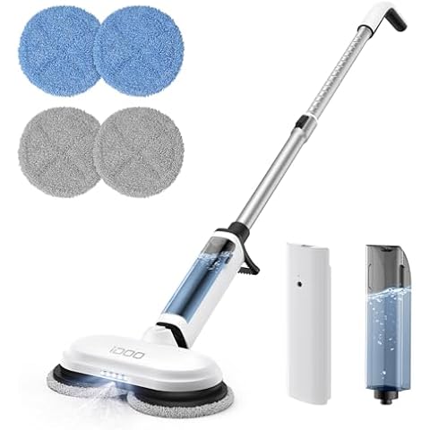 iDOO Electric Mop, Upgraded Floor Scrubber Electric Spin Mop with LED Headlight, Rechargeable Dust Mop Cordless Dual-Motor Hardwood Floor Mop Spray Mop Clean up to 2350 ft², 46dB Quiet Clean & Waxing Cover
