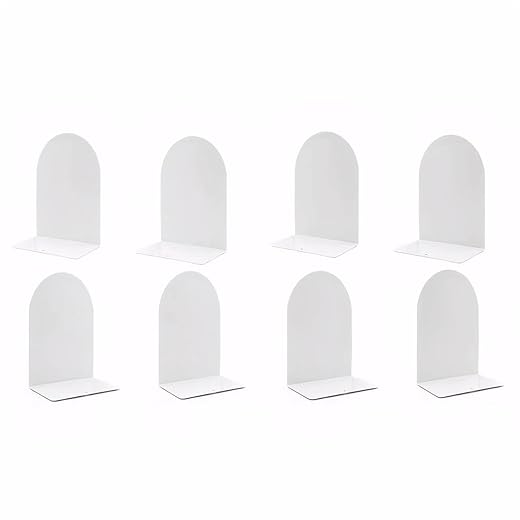 Deefongo Pack of 8 Bookends, Bookends, Metal Bookends, Heavy Bookend, White Bookcase for School, Office and Home