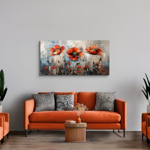 SERIMINO Large Wall Art for Living Room, Nature Floral Botanical Canvas Prints, Red Flowers Pictures Wall Decor, Wildflower Modern Home Decor Bathroom Dining Room Kitchen Paintings 20"X40"