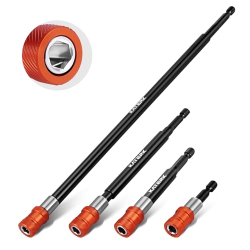 Katerk Drill Bit Extension Set, 4 Pcs Magnetic Bit Holder, 1/4 Inch Hex Drill Bit Extender for Impact Driver - Enhanced Stability, Professional Grade (12', 6', 4', 2 3/8')