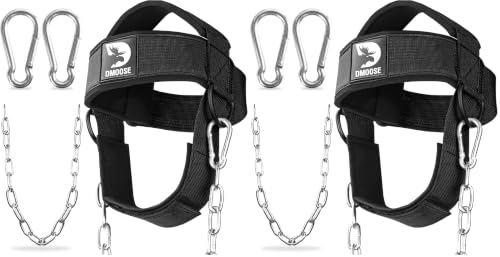 Image of DMoose Fitness Neck Harness for Weight Lifting - Soft Padded Head & Chin Strap with 30 inch Heavy Duty Steel Chain - Neck Exerciser, Trainer & Strengthener to Support Injury Recovery and Intense Workouts