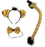 Buena mano de obra: la máquina de coser tiene uniforme, limpio y el conjunto de traje de cola de tigre no es arrugas y no es fácil de romper, la diadema de orejas de tigre se puede estirar muy abiertamente y el conjunto de traje de tigre es reutilizable.