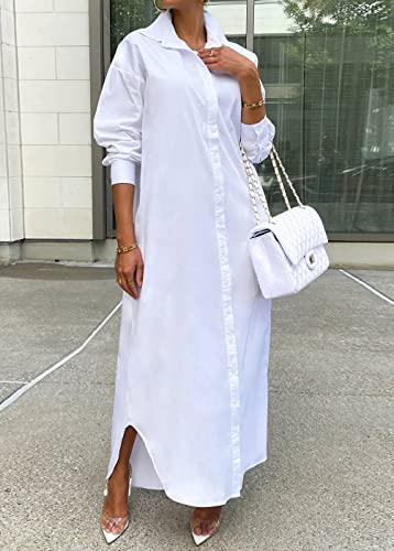 Image of Choichic Shirt Dresses for Women Casual Long Sleeve Cotton Button Down Maxi Dresses