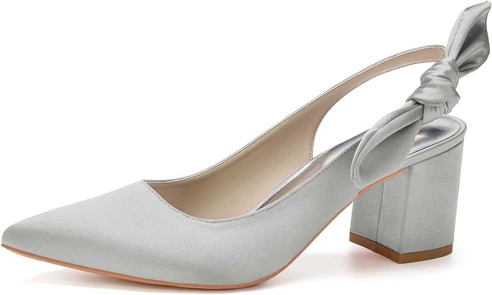 Women's Wedding Shoes for Bride High Heels Pointed Toe Bridal Shoes Satin Block Heels Prom Party Dress Pumps Sandals