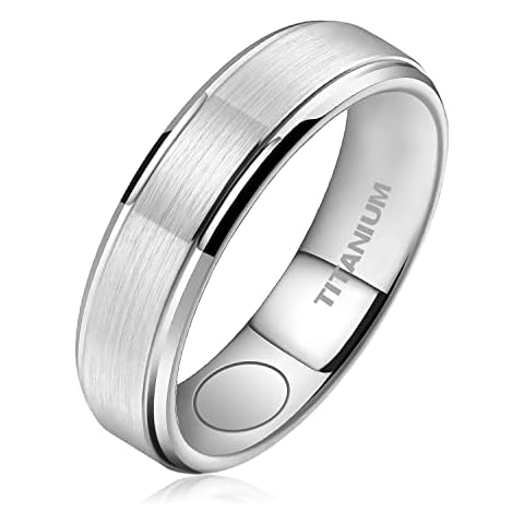 JEROOT 8mm Black Titanium Magnetic Ring for Men, 5mm Silver Pure Titanium Magnetic Ring for Women, Healing Ring with 3500 Gauss Magnets for Jewelry Gifts Cover