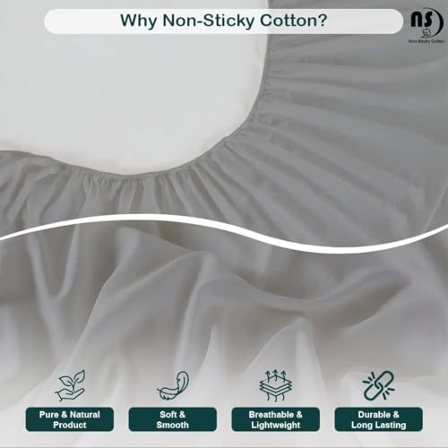 Image of NON Sticky cotton Premium 4 Piece Egyptian Cotton Fitted Queen Sheet Set, Hotel Quality Soft Breathable Bedding Sheets, 12 inch Deep Pocket, 60 inch X 80 inch, Light Grey Solid