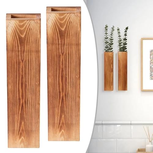 2 macetas de pared de madera, jarrones de pared de madera colgantes, decoración de granja, maceta de pared, para sala de estar, dormitorio, cocina, decoración del hogar