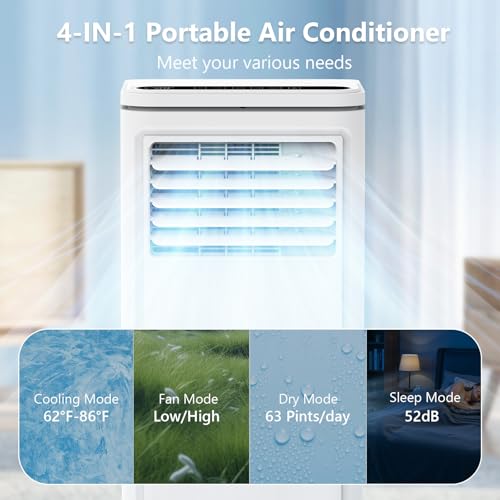 Image of Electactic 10000BTUs Portable Air Conditioner for Bedroom with Drainage-free Cooling, 4 in 1 Portable AC Units with Cool, Fan, Dehumidifier, Sleep, 24H Timer /Remote /Window Kits