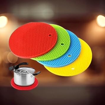 Silicone Pot Holders, Heat Resistant Trivet Mats, Honeycomb Design, Multi-Colour, Pack of 6
