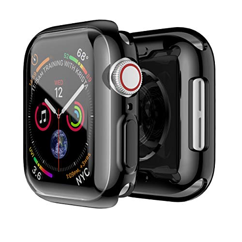 Smiling Case for Apple Watch 44mm - Clear Screen Protector, Slim, Shock-Proof, Sport Theme, Black