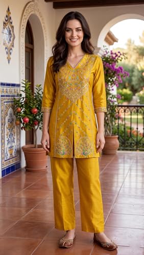 Image of DSK Studio Women's Chinnon Silk Embroidered Co-Ord Set