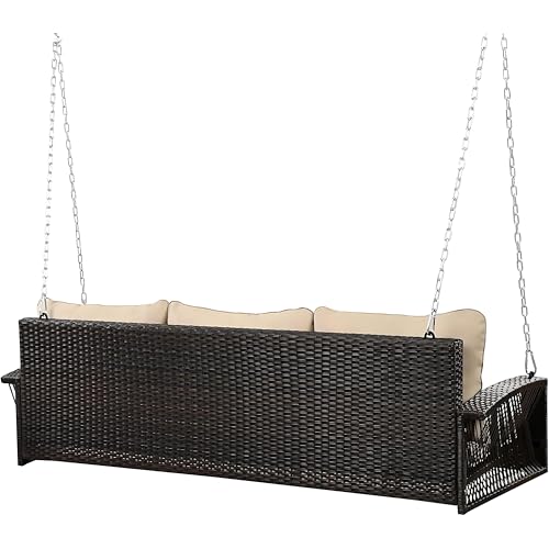 Image of Outdoor Swing Without Stand for Balcony, Garden Three Seater | Weather Resistant Rattan & Wicker Hammock Jhula for Adults (Brown 3 Seater)