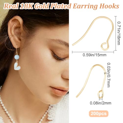 Beebeecraft 200Pcs 18K Gold Plated Stainless Steel Fish Hook Earring Hooks with 21 Gauge, Gold Color, 18x15mm - Image 2