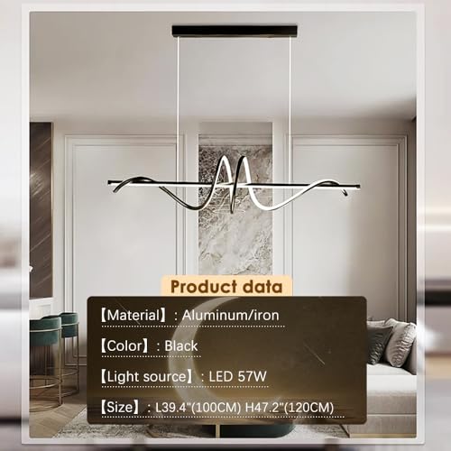 DELIPUSHI Lustre de LED para sala de jantar luzes pendentes lineares modernas, luminária de onda pre