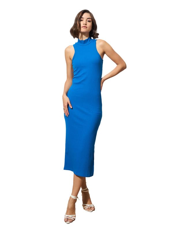 Image of barcino Black Rib Sleeveless Turtle Neck Midi Dress