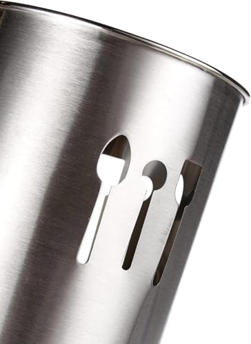 Image of 1 Pcs Stainless Steel Cutlery Holder 6'' (BIG) Round Kitchen Caddy, Crock, and Organizer for Cooking Spoons, Silverware, and Spatulas - Stylish Metal Container for Countertop, Silver
