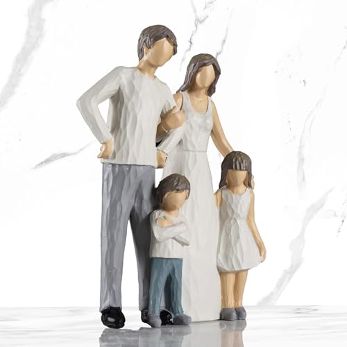 Image of Family of 4 Figurines | Resin Family Sculpture Showpiece for Home Decor | Modern Centerpiece for Living Room Bedroom and Office for Family Anniversary & Birthday Celebrations