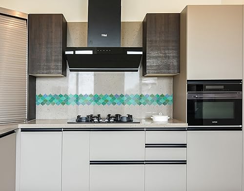 Image of WallDesign Mosaic Lantern Blue Green Shades - 6.25 in X 10 Ft Self-Adhesive Tile Sticker Sheet for Decoration of Kitchen, Bathroom, Furniture, Door, Living, Ceiling