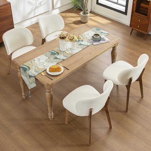 YOUNIKE Dining Chair with High Back Set of 4 Mid Century Modern Kitchen Chair Boucle Fabric Upholstered Armless Chair 20" Wide Padded Seat with Wooden Leg for Kitchen Dining Living Room Bedroom Beige