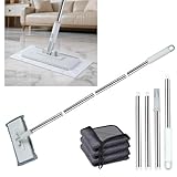 Mopa de polvo desechable 2 en 1 con extractor + 3 paños de limpieza sin rayas, mini fregona giratoria de 360 ° con mango a presión y cambio automático de paños, kit de limpieza de ventanas para
